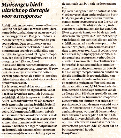 Muizengen biedt uitzicht op therapie voor osteoporose